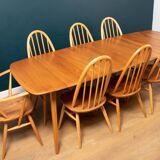 Vintage ercol elm model 445 grand plan dining table & 8 chairs including two carvers