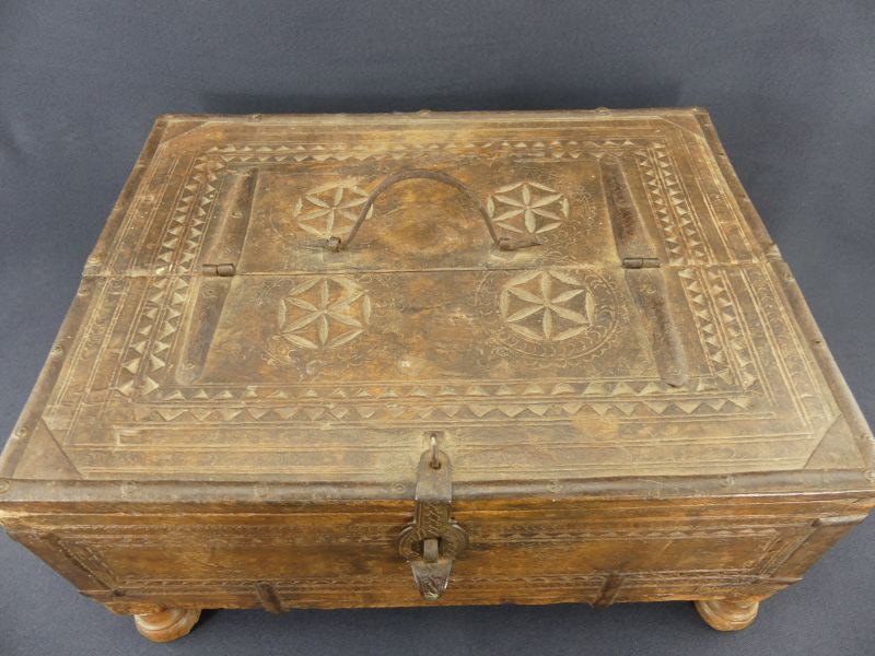 Old wedding chest in carved wood Nepal or India