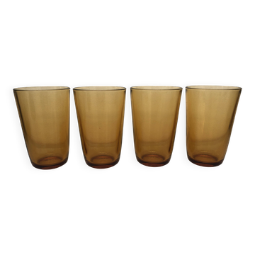 set of 4 amber yellow glasses from the 70s, signed France