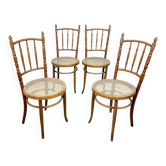 Set of Four Antique Bentwood Café Chairs – Thonet / Fischel Style – Cane Se