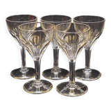 5 verres a liqueur en cristal taillé 6 côtes plates nestor val saint lambert