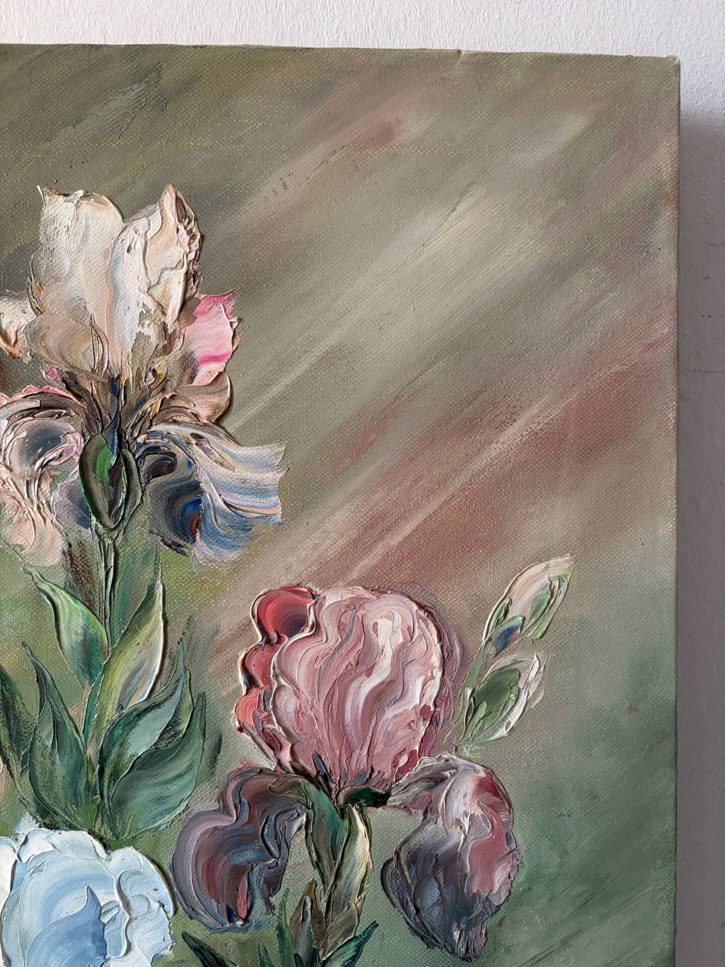 Les iris, huile au couteau signée
