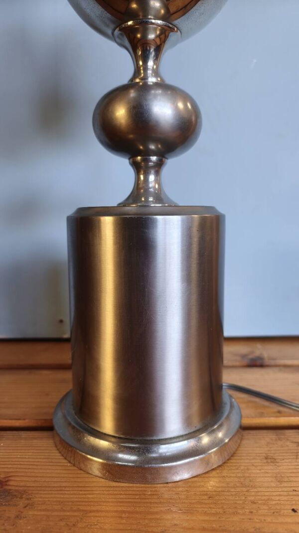 Lampe de table ''Œuf'' vintage en métal brossé style Maison Barbier