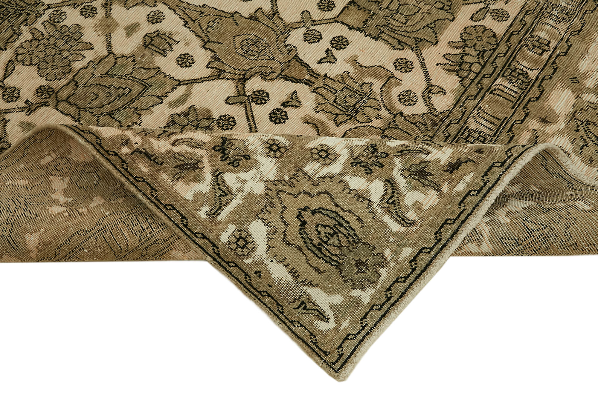 Hand-knotted anatolian antique 1970s 270 cm x 320 cm beige wool carpet