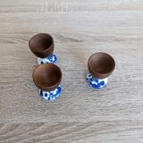 Set of 3 shells in porcelain and exotic wood