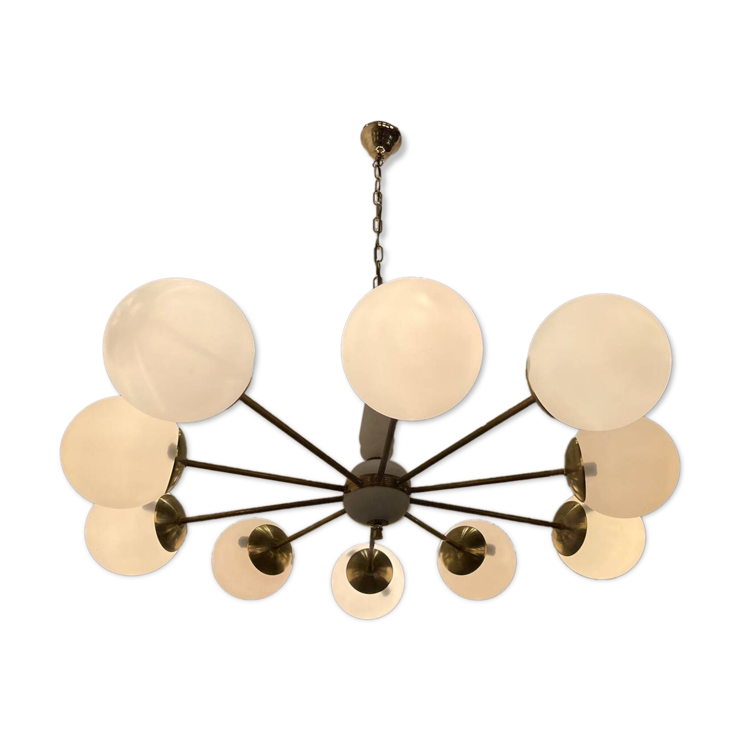 White Brass Opaline Glass Sputnik Chandelier 10 lights