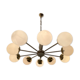 White Brass Opaline Glass Sputnik Chandelier 10 lights