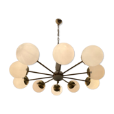 White Brass Opaline Glass Sputnik Chandelier 10 lights