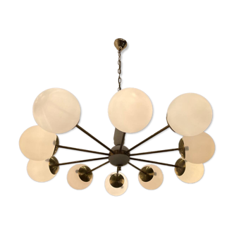 White Brass Opaline Glass Sputnik Chandelier 10 lights