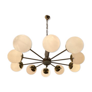 White Brass Opaline Glass Sputnik Chandelier 10 lights