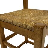 Set of four vintage chairs / stool - brutalist style minimalist oak and wicker 60s