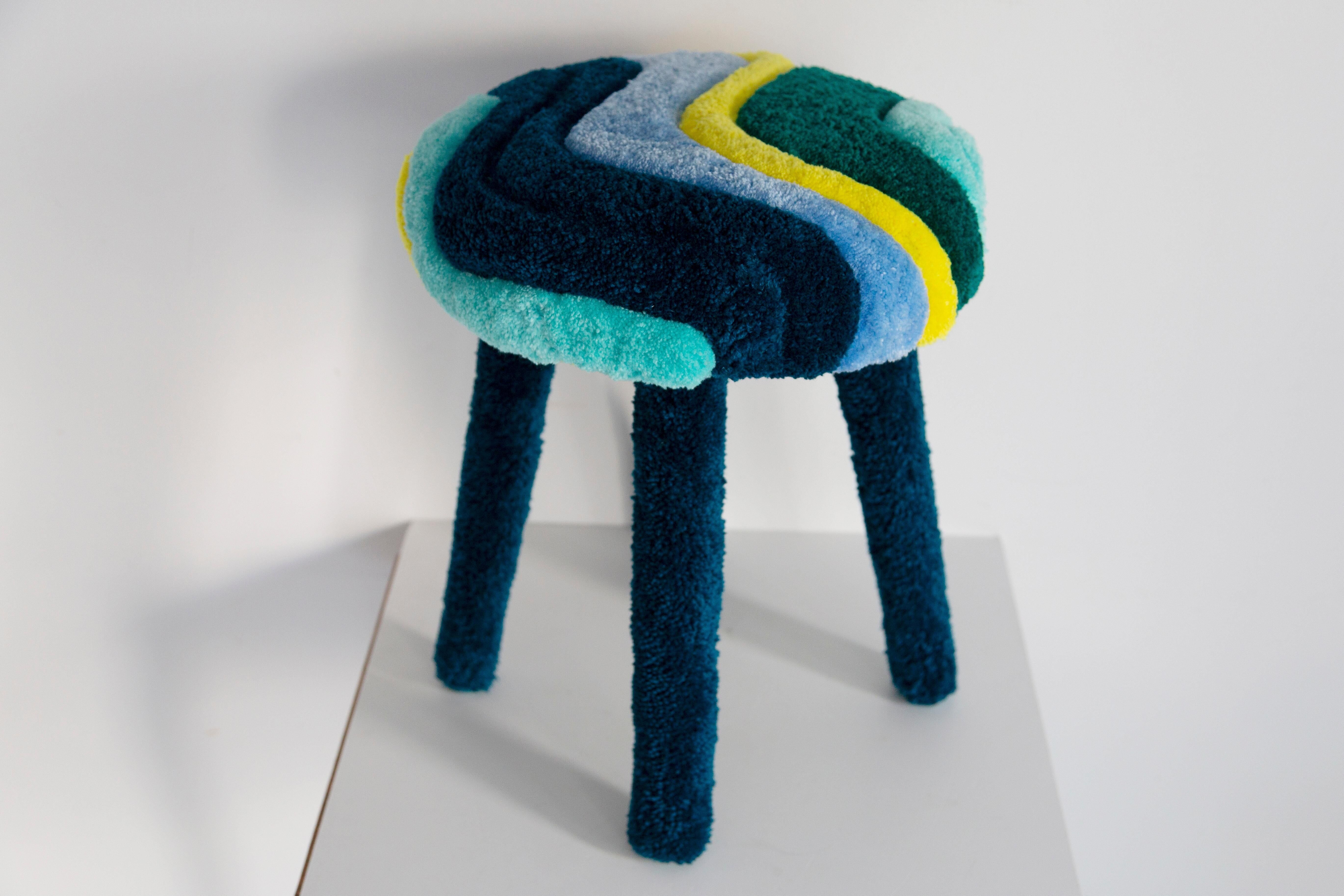 Mid-century wool stool with manual tufting, Europe, 1960s