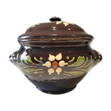 Large glazed terracotta covered pot