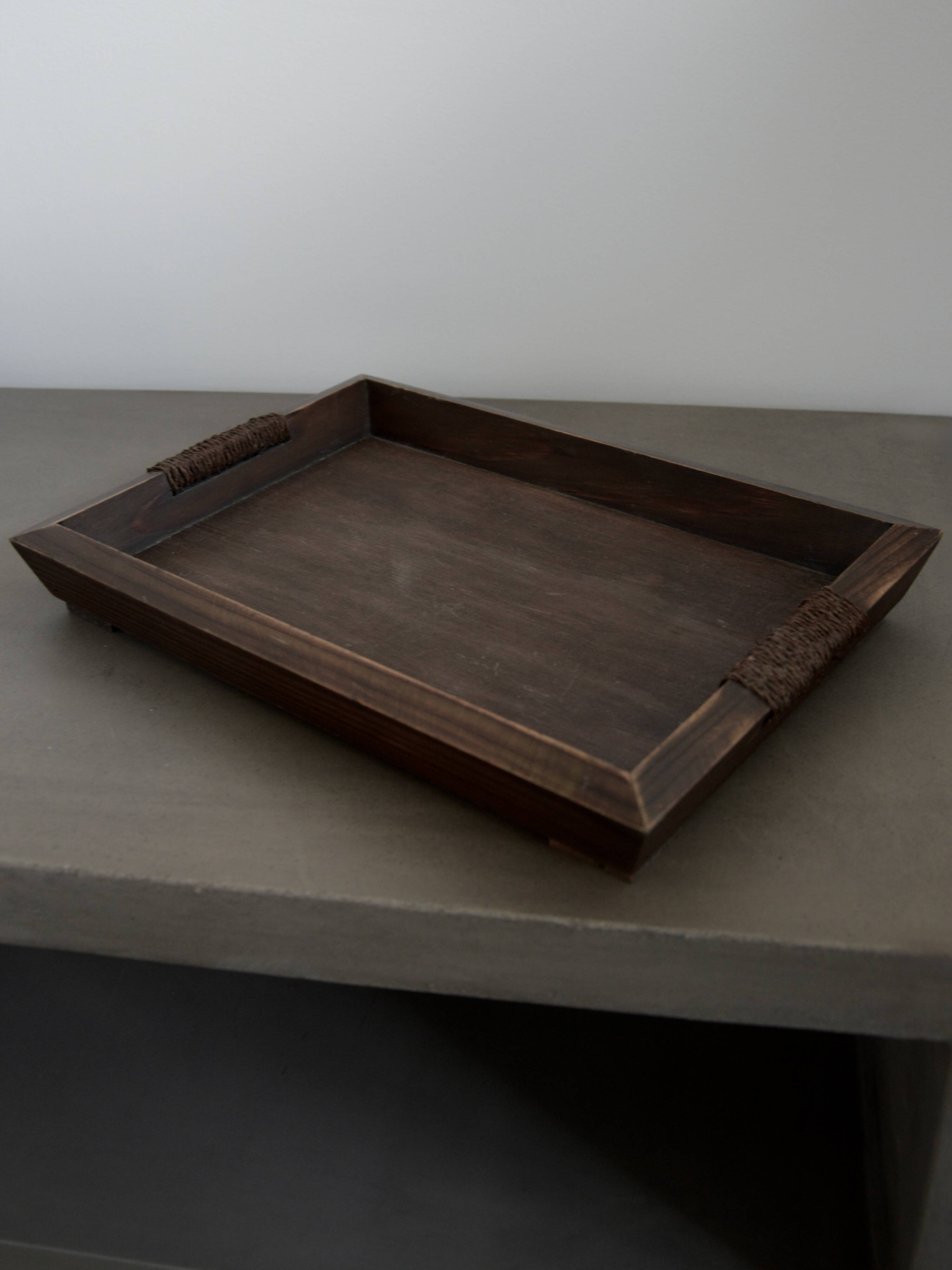 Brutalist / Japanese / Wabi-Sabi Design Raw Wooden Vintage Tray with Rope
