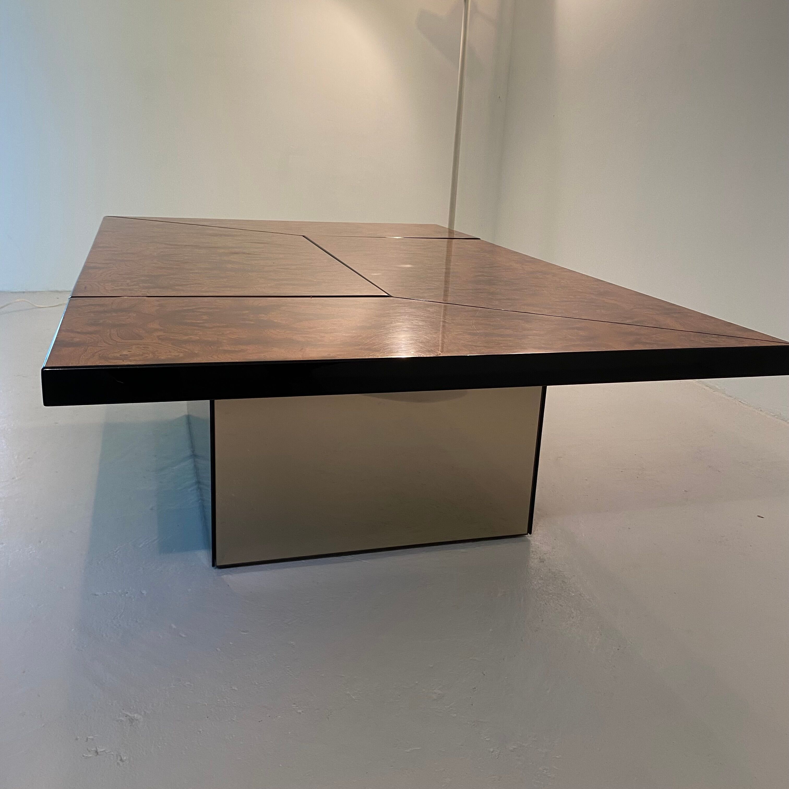 Coffee bar table in elm magnifying glass by Paul Michel, 1970