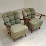 Pair of green Halabala armchairs by Druzba Bratislava B-609 year 59