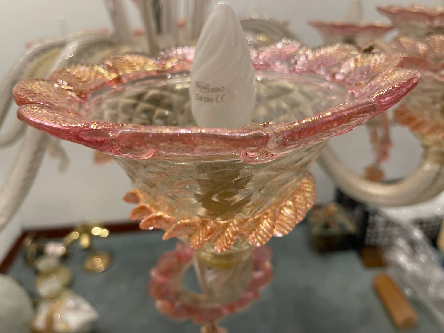 Large Venetian Pink Murano Glass Chandelier 1960’s