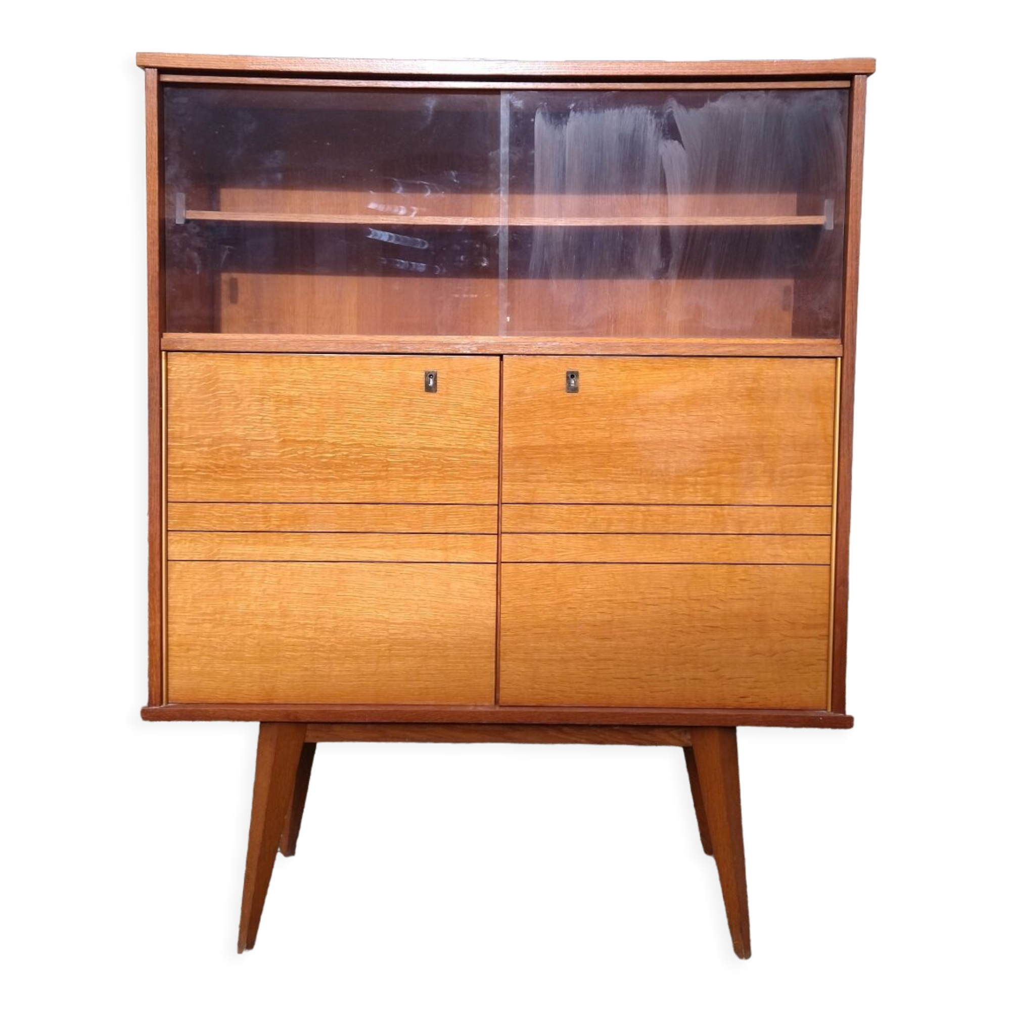 Glass bar veneered wood 50s compass