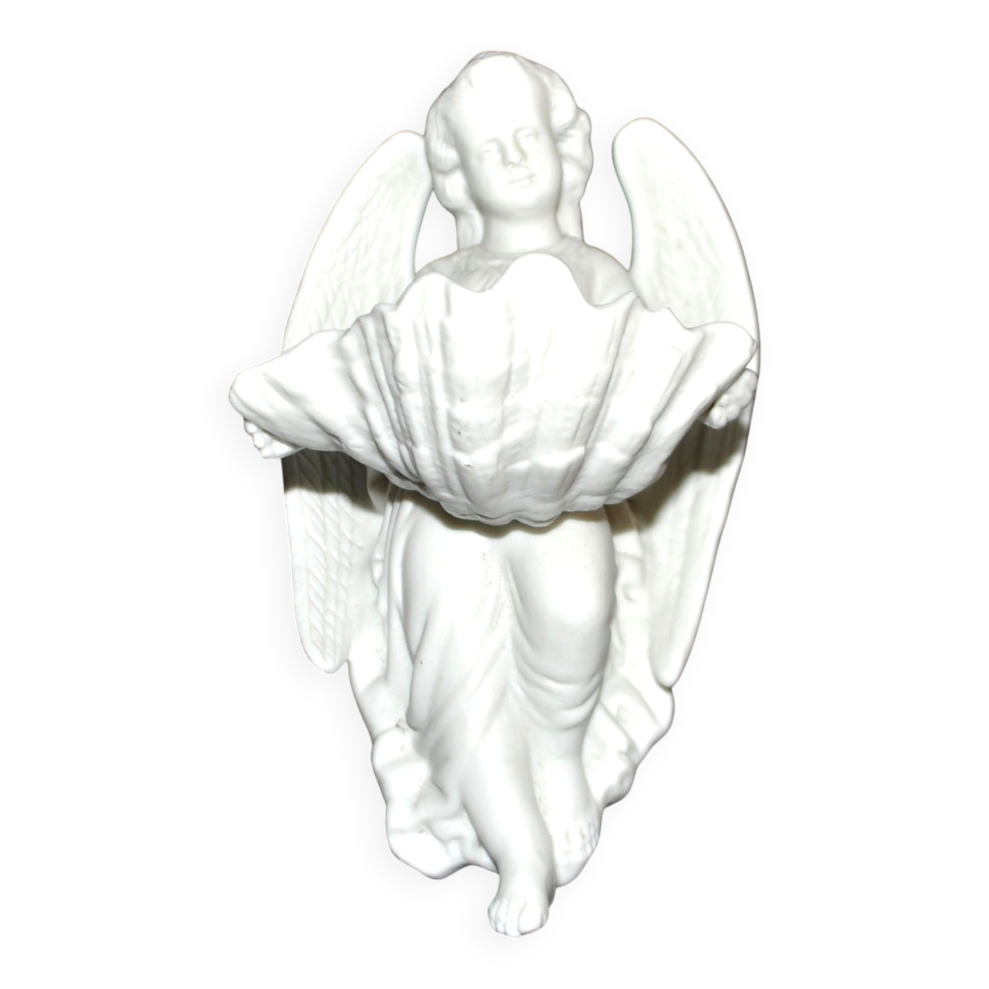 Antique angel font in biscuit porcelain from Sèvres signed MF