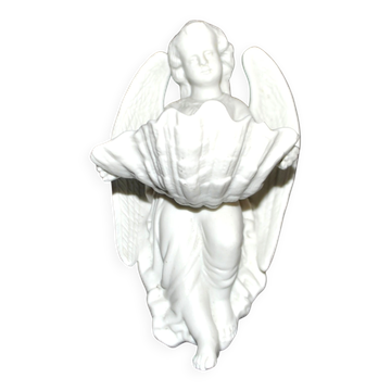 Bénitier ange ancien en biscuit porcelaine de Sèvres signé MF