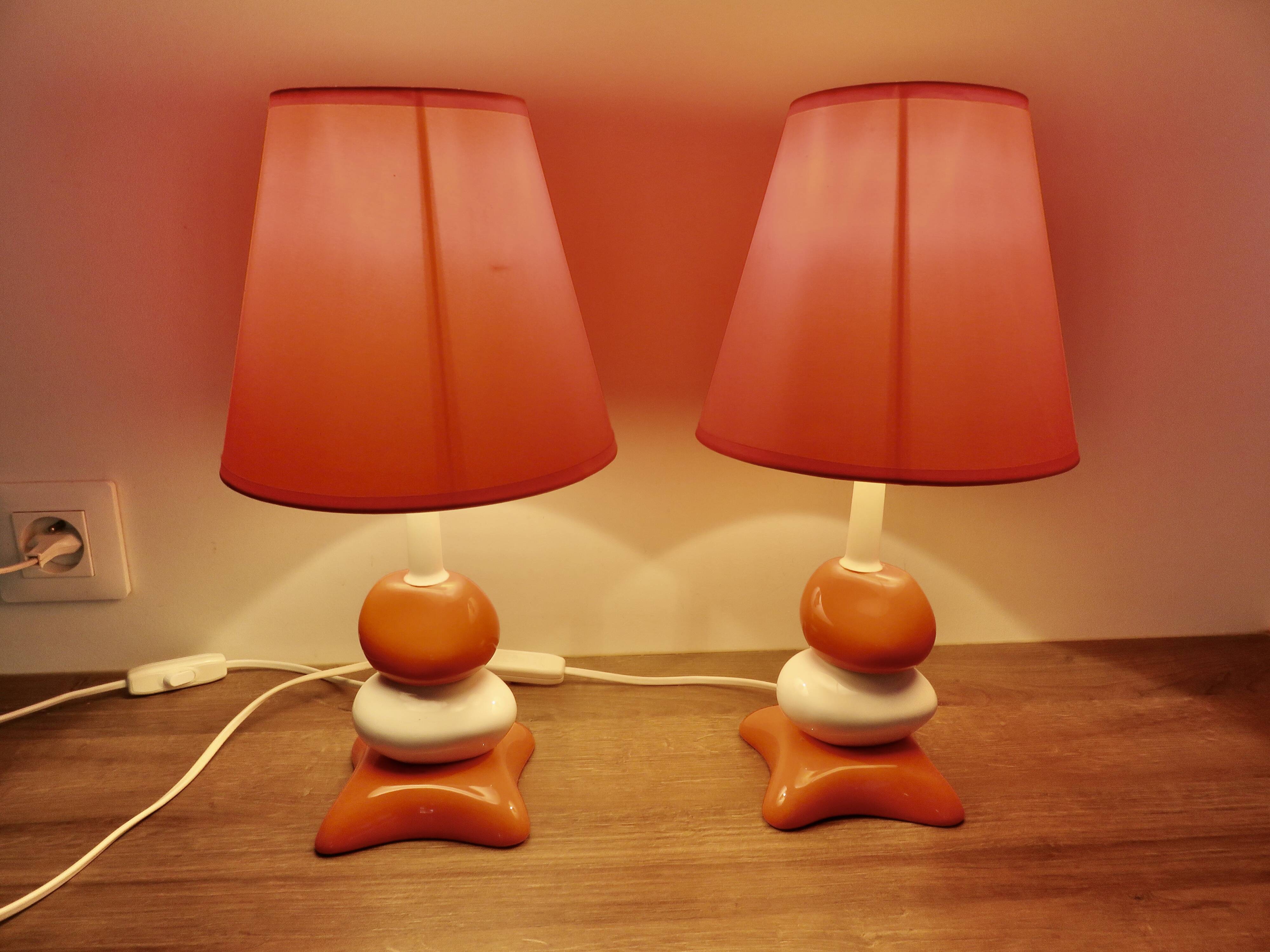 Pair of ceramic bedside lamps, 70s 80s design, vintage.