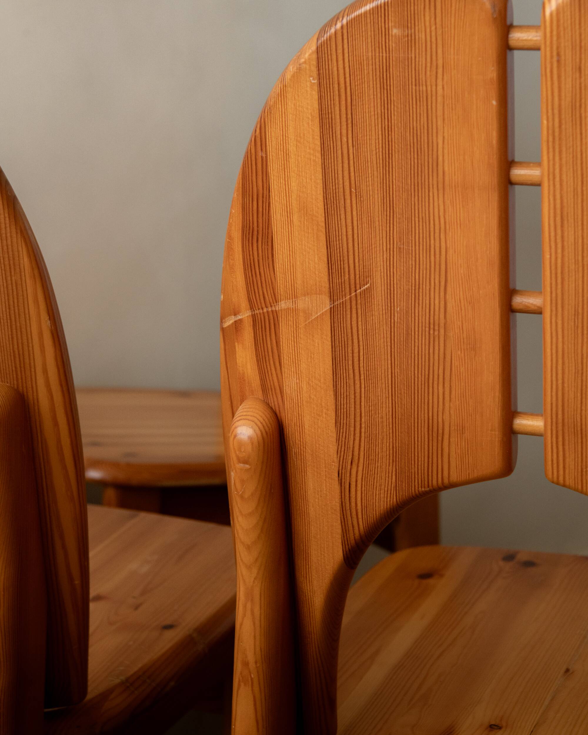Scandinavian Brutalist Pine Dining Chairs with Sculptural Back, 1970, Set of 6
