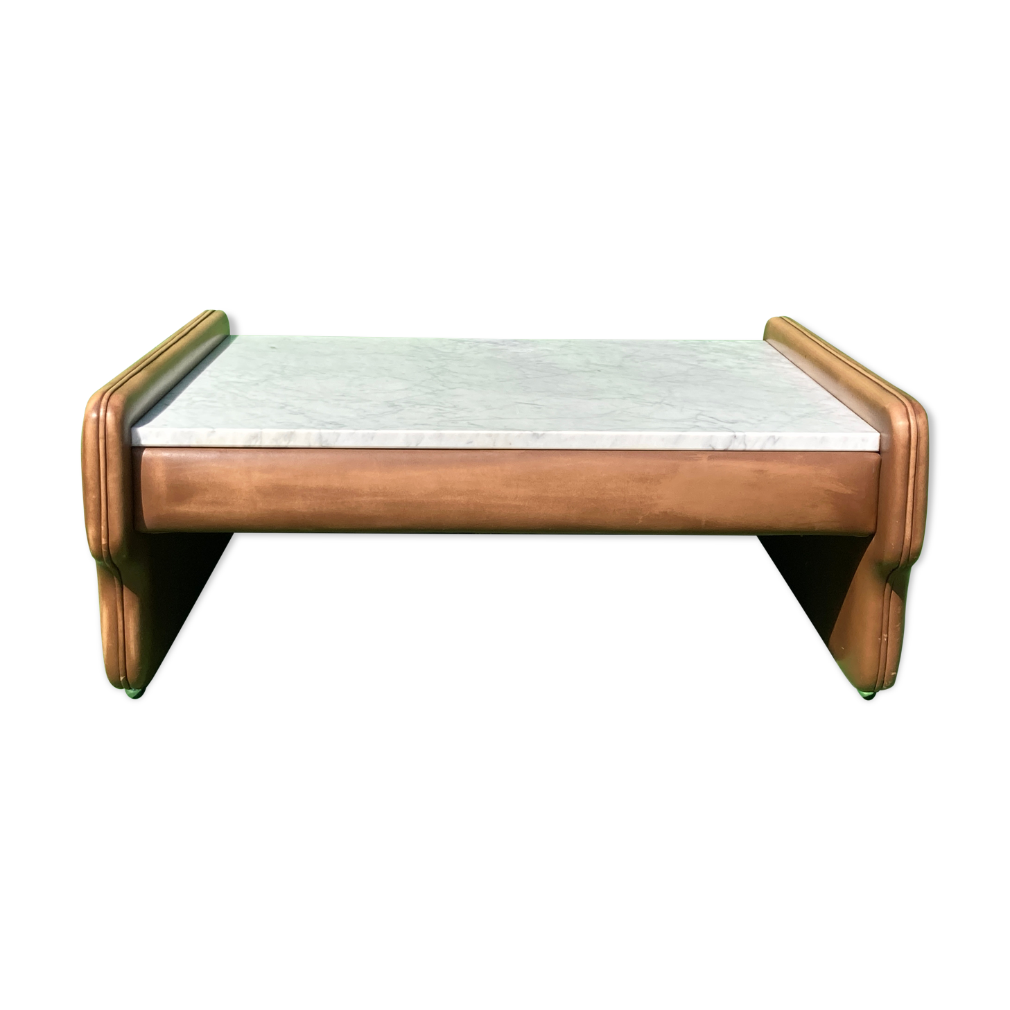 Leather and travertine coffee table, Switzerland 1970s