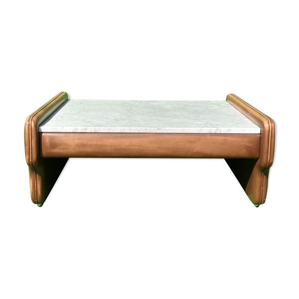 Table basse en cuir et travertin, Suisse années 1970