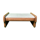 Leather and travertine coffee table, Switzerland 1970s