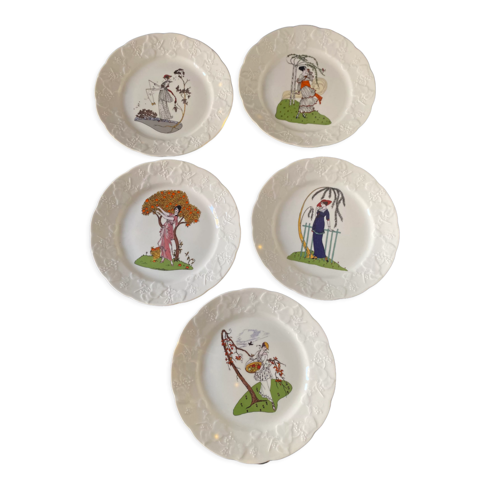 5 dessert plates art deco style