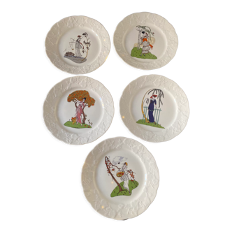 5 dessert plates art deco style