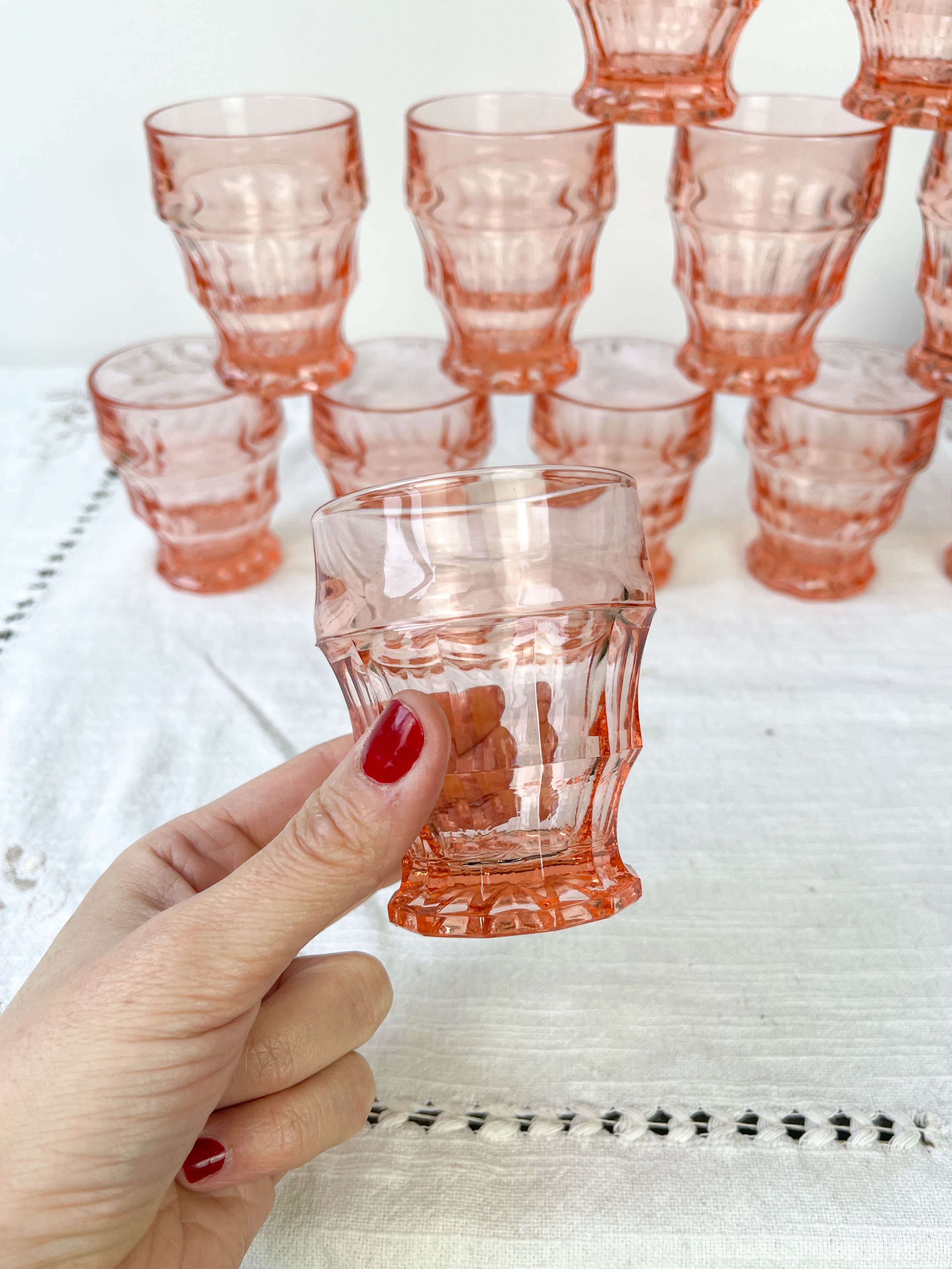 6 verres rose vintage style art déco
