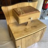 Raw wood bedside table