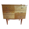 3 drawer chest of drawers - 1960s - vintage - marquetry effect - spinning top feet