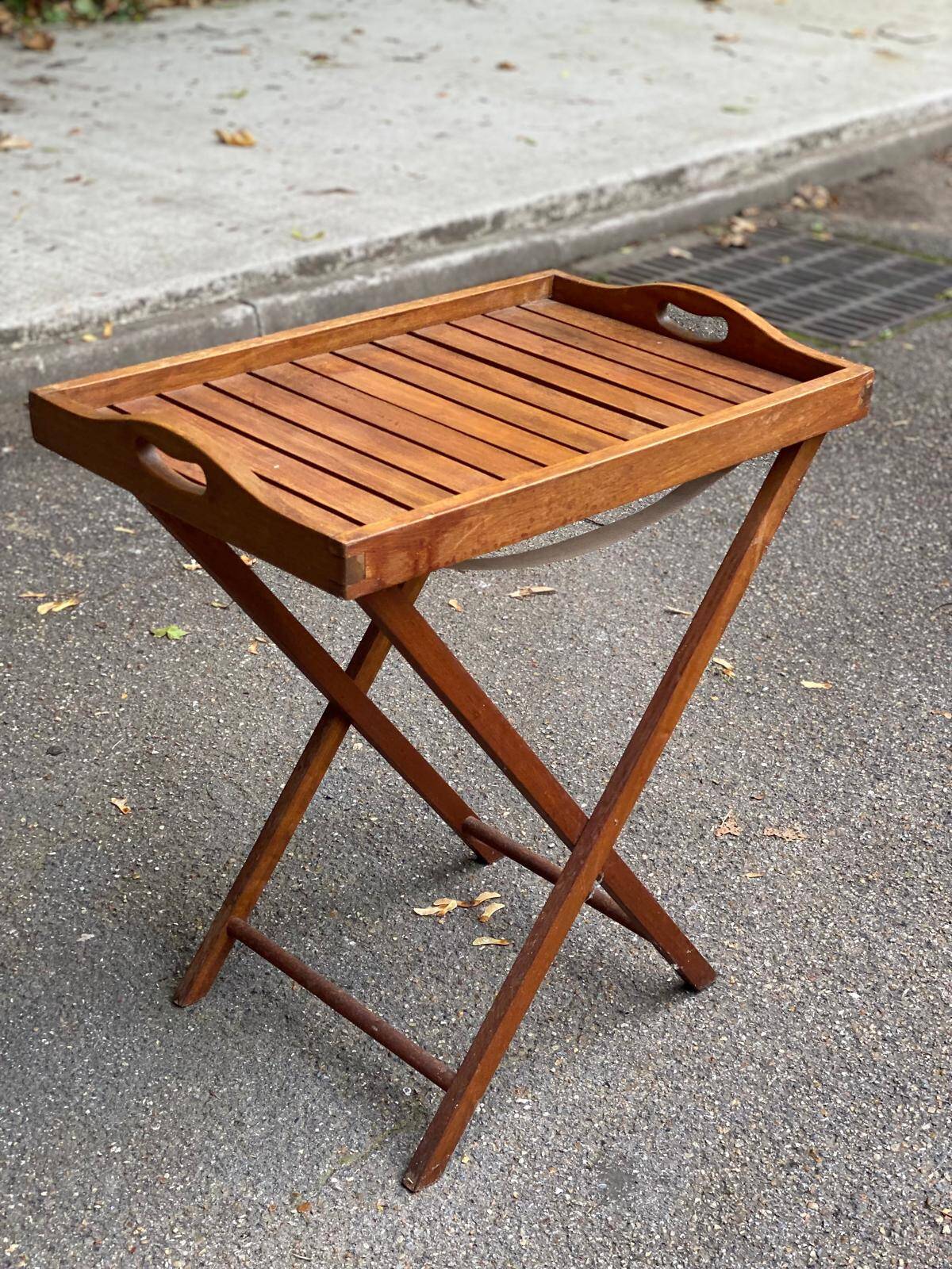 Scandinavian folding serving trolley in solid wood 1980