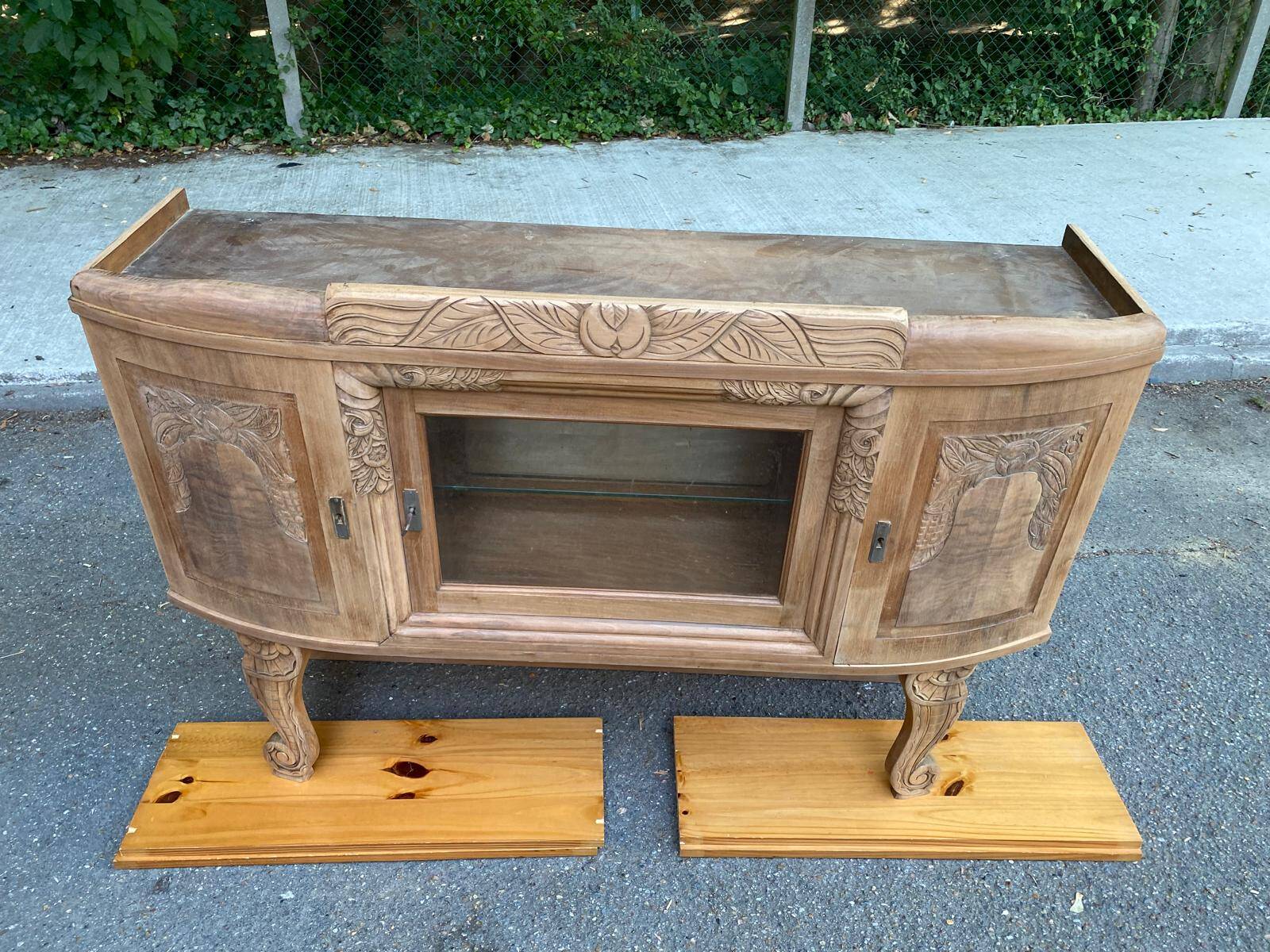 Vintage solid wood art deco 1940s display cabinet