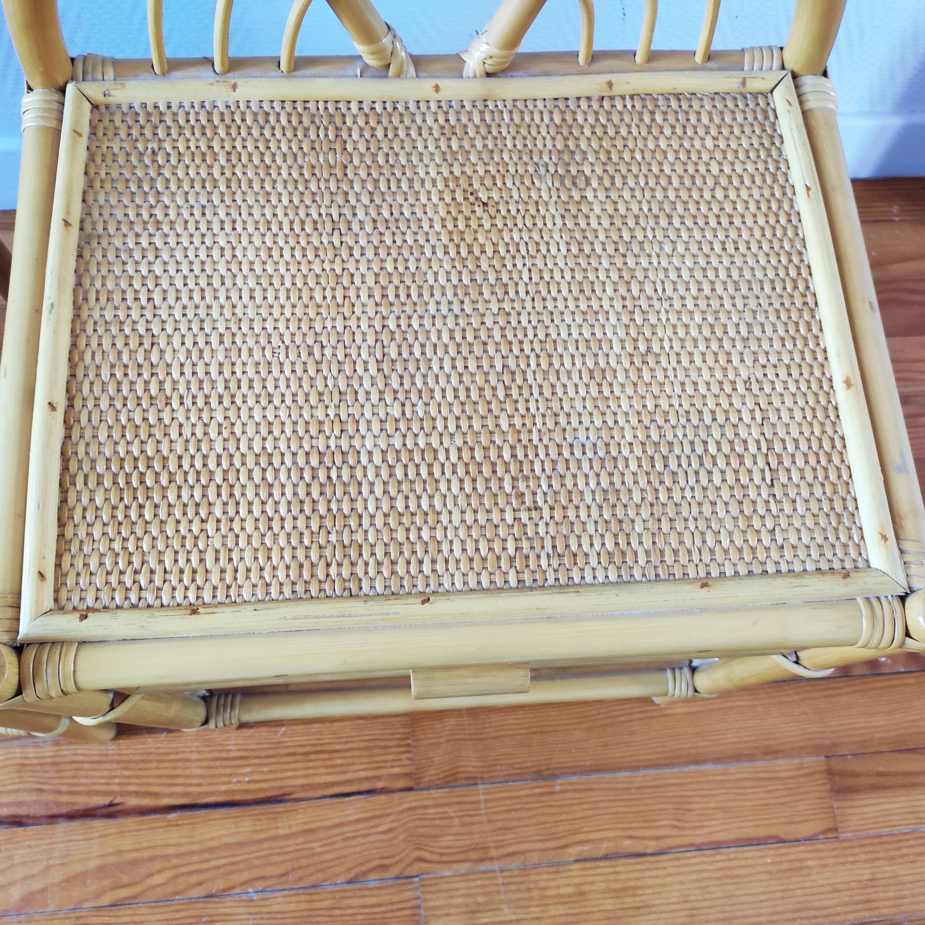 Pair of vintage bedside tables in light rattan