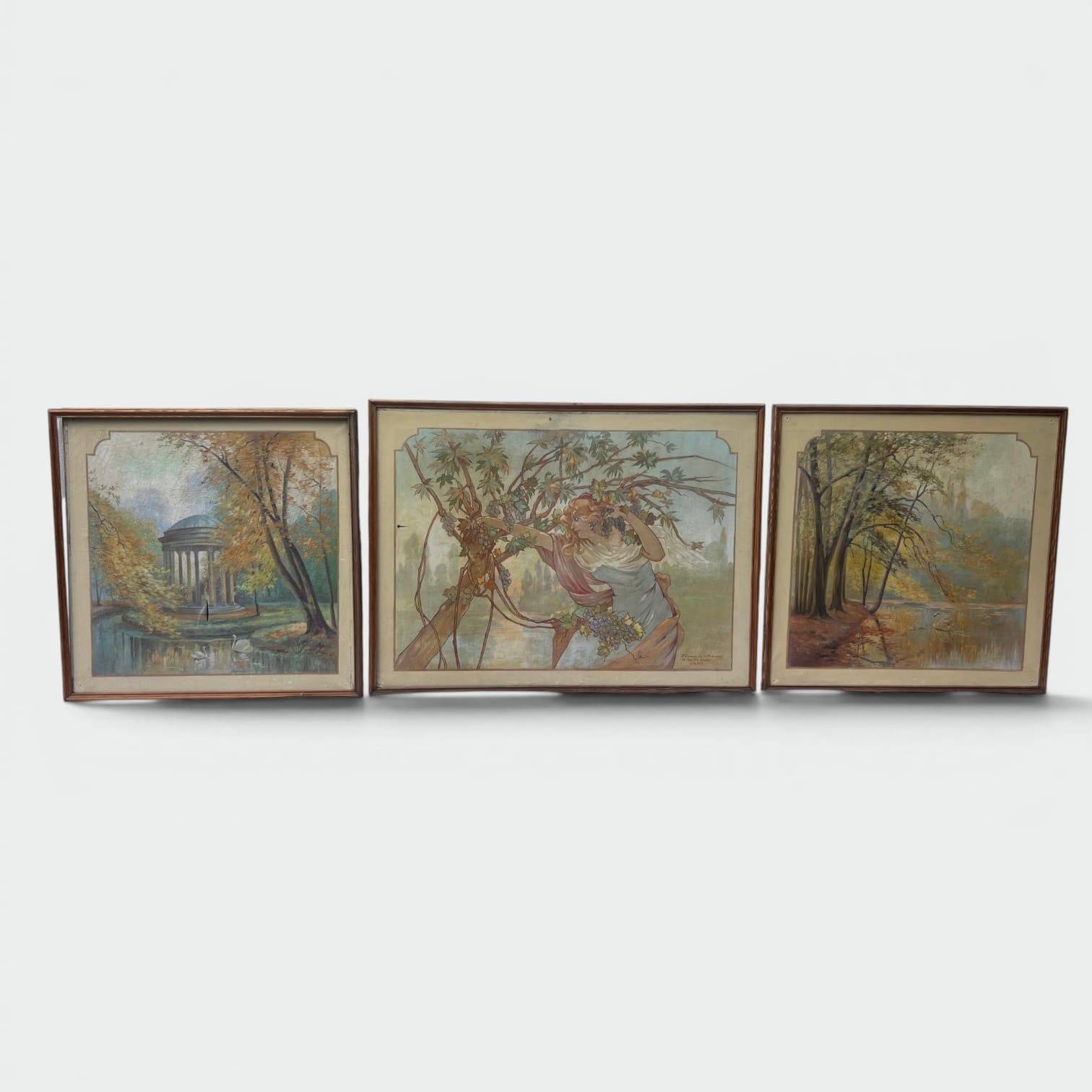 Set of Five Art Nouveau Decorative Panels. Allegory. French Work.