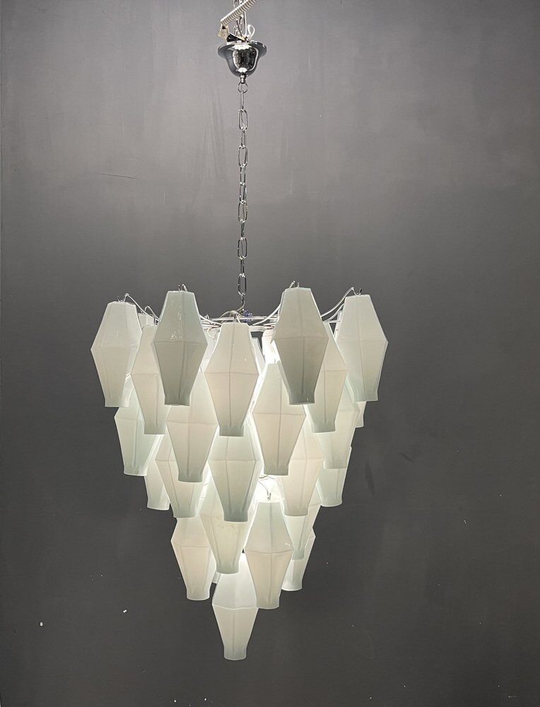 White murano glass polyhedra chandelier, 1970s