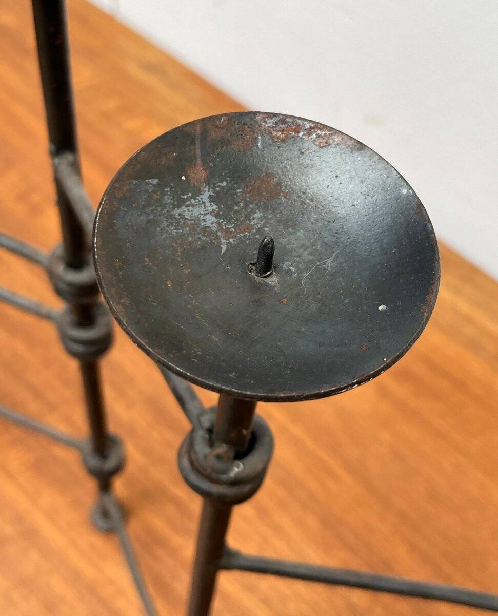 Mid-century brutalist extendable wrought iron floor chandelier, 1960s.