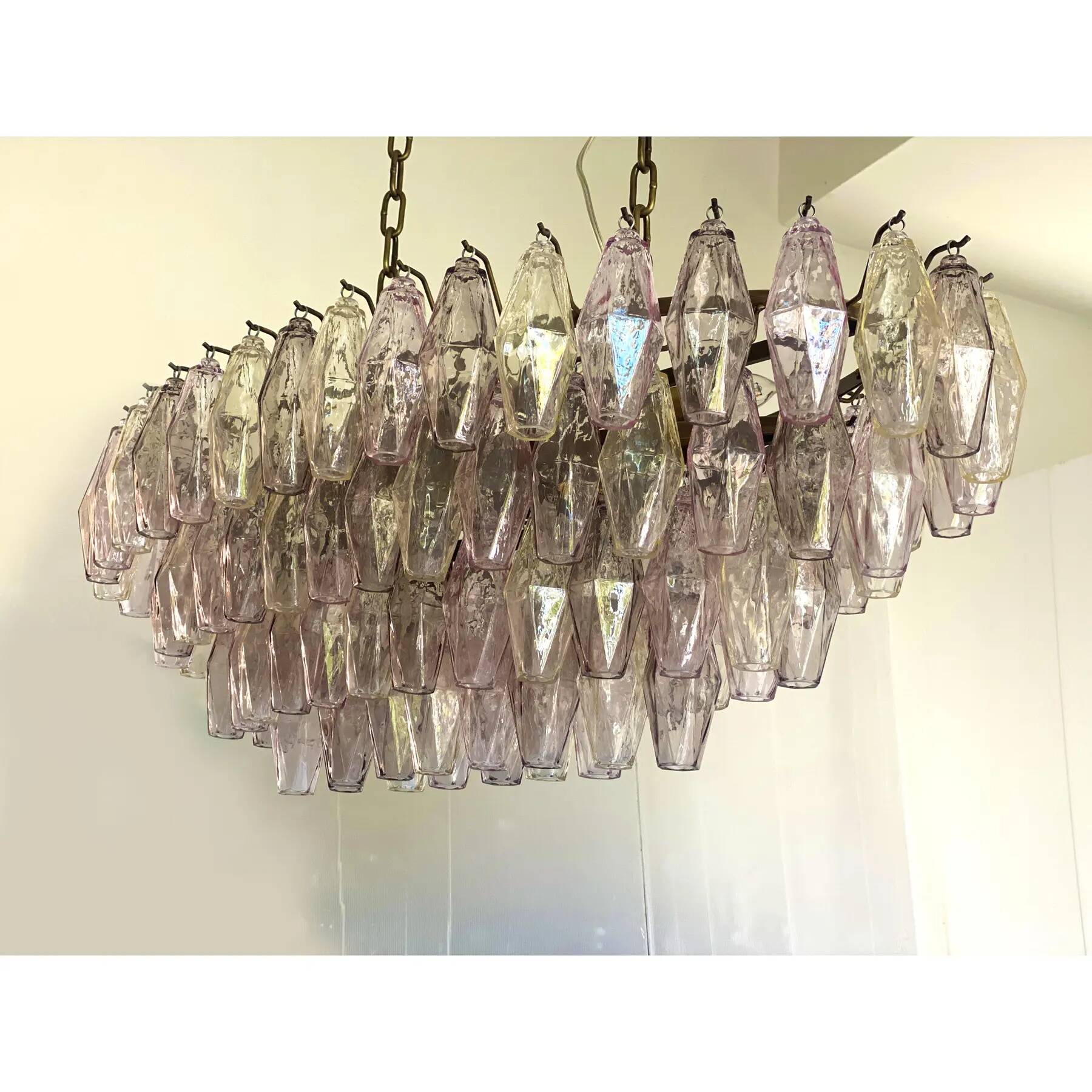 Contemporary Multicoloured Oval “Poliedri” Murano Glass Burnish Chandelier