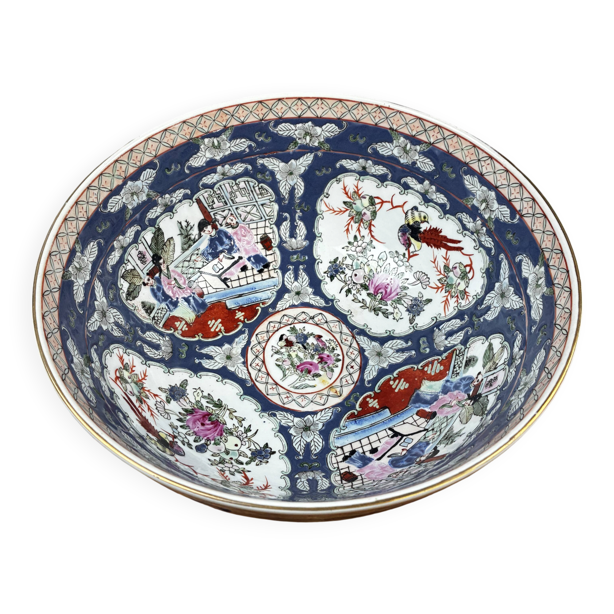 Large Chinese Enamelled Porcelain Bowl with Polychrome Canton Imari Decoration