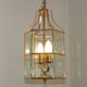French Vintage 2 Light Hexagonal Gold Metal & Beveled Glass Hanging Light