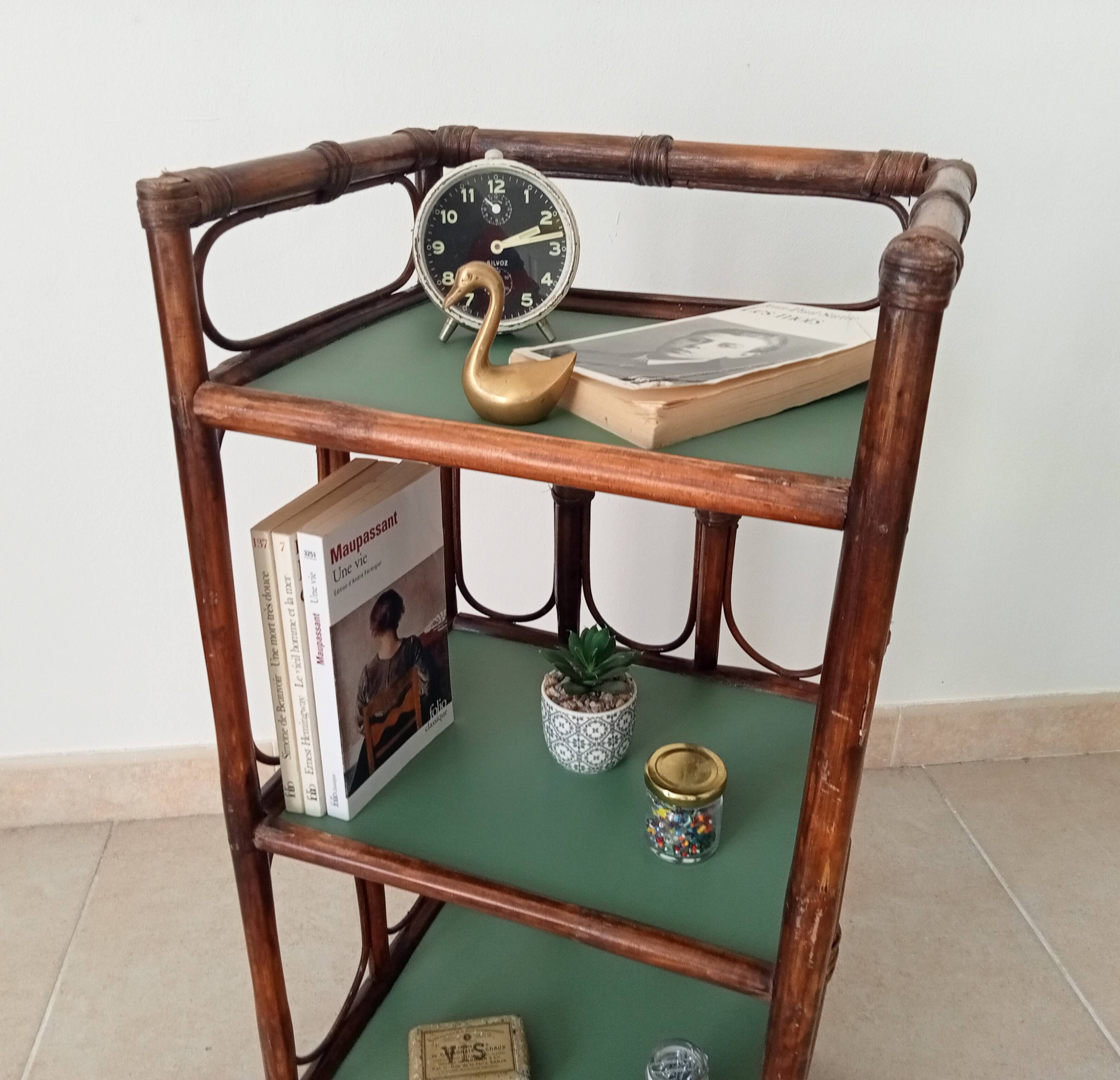 Vintage standing shelf in bamboo and rattan 60s/70s