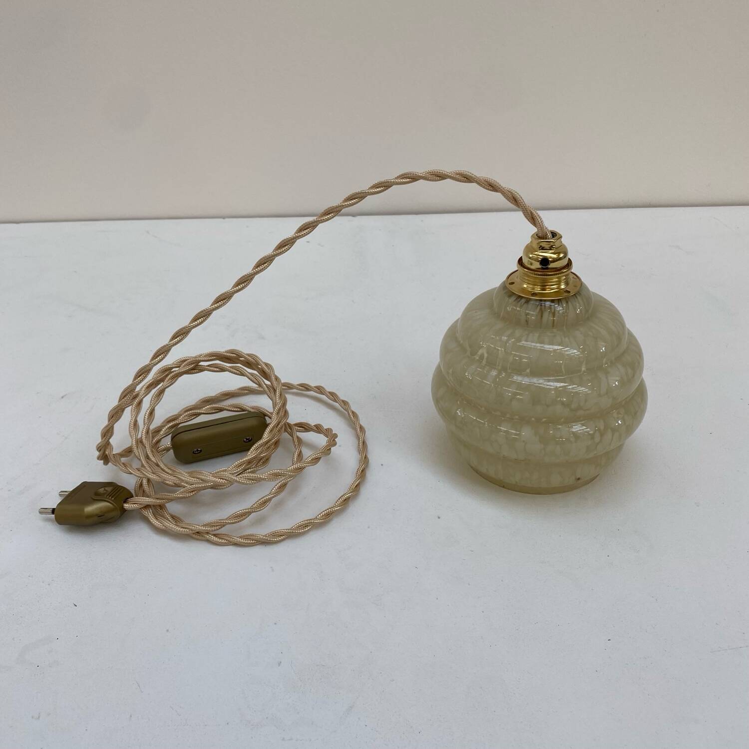 Pale yellow Clichy glass portable lamp