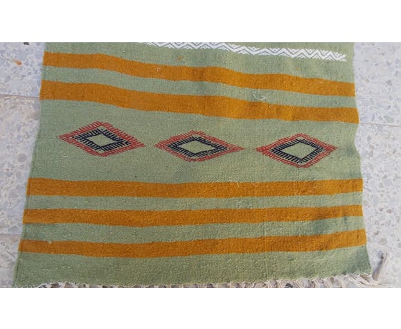 Multi-coloured kilim green carpet made of pure wool  65x105cm
