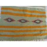 Tapis vert kilim multicolore fait main en pure laine 65x105cm