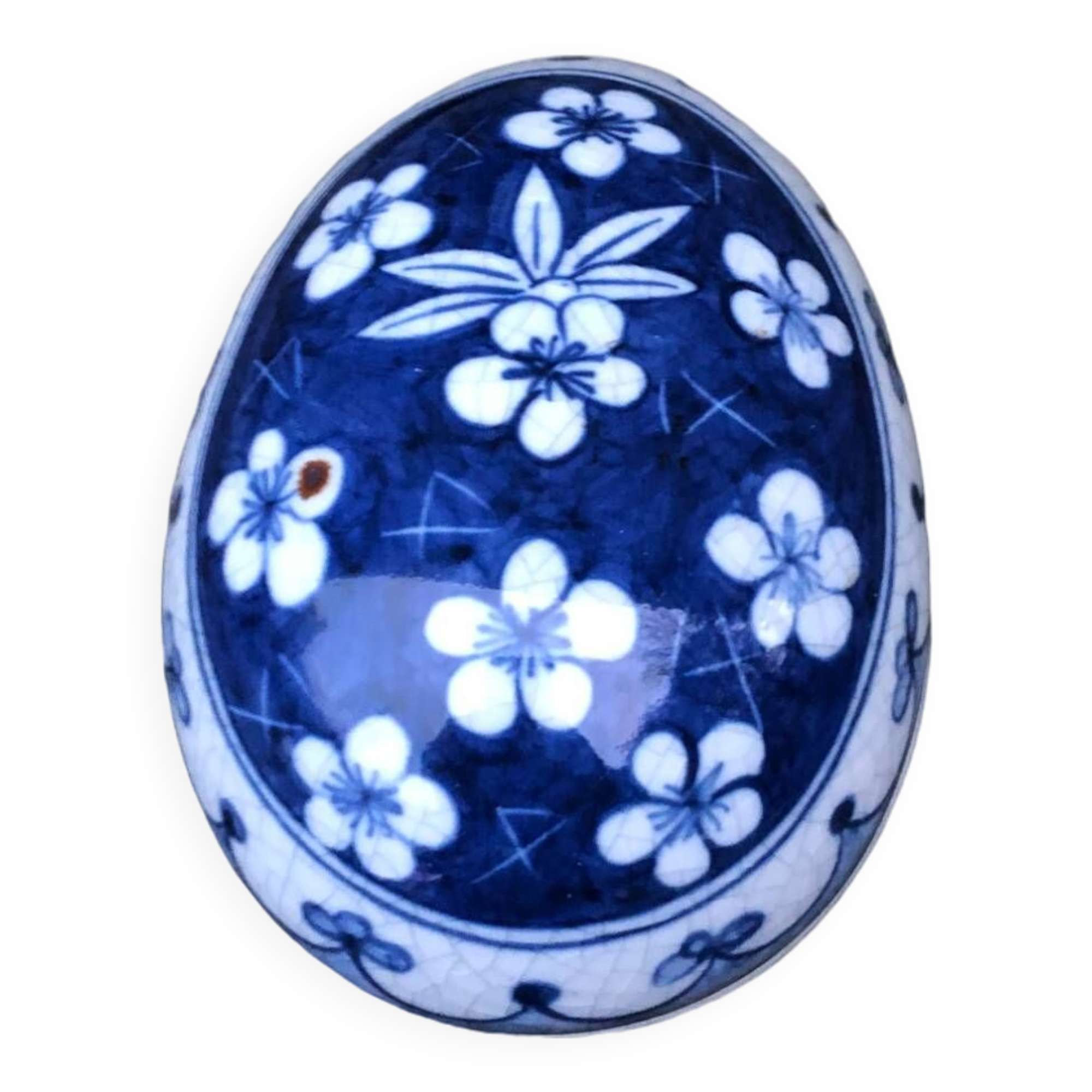 Ceramic egg box 13cm candy box hand painted 1930 floral flower pattern old vintage jewelry