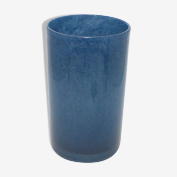 Vase rouleau en verre double couche bleu 1980