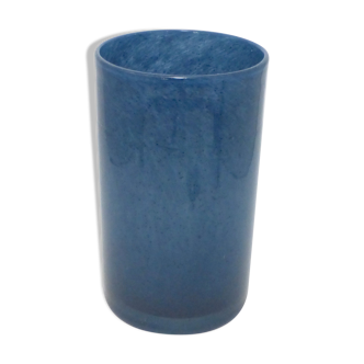 Vase rouleau en verre double couche bleu 1980